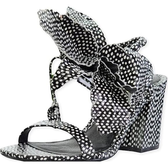 Anthropologie Cecelia New York Hibiscus Heels Leather Flower Polka Dot Floral - Picture 3 of 11